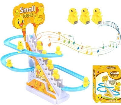 jmv Lovely Duck Slide Toy Escalator Toy with Lights and Music (Yellow)(Multicolor)
