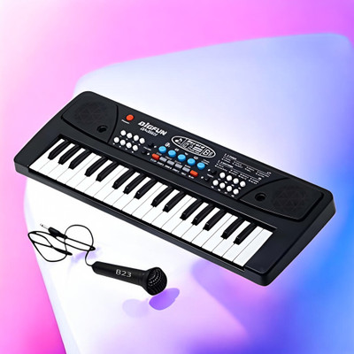 Just97 37-Key Musical Piano Keyboard with Microphone Songs Recording for Kids_L215(Black)