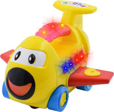 WISHKEY Plastic Bump and Go Airplane Battery Operated Toy with Handle for Kids(Multicolor)