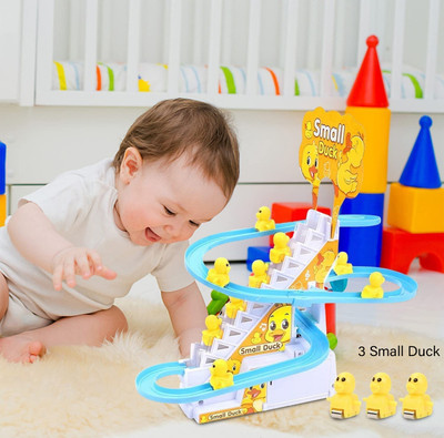 BANTAS Duck Slide Toy Set, Automatic Stair Track Set for Kids, Lights & Music 3 Duck(Yellow)
