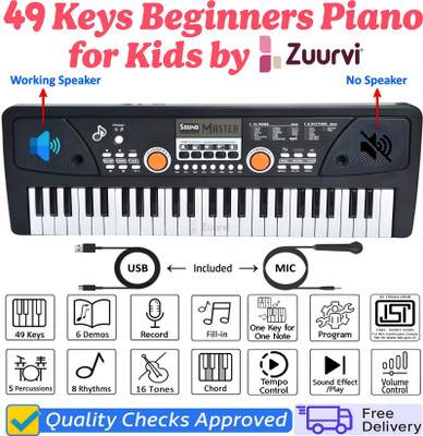Zuurvi 49 Keys Musical Keyboard Piano for Kids | Direct DC Power Input | Tones & Record(Black)