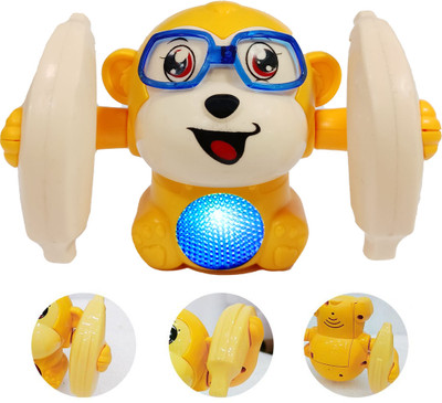 BUMTUM Dancing Monkey Musical Toy Spinning Rolling Voice Control Sensor Battery Inbuilt(Yellow)