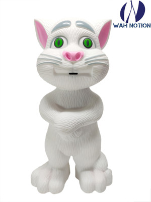 Wah Notion Dizheng Plastic Talking Tom Cat with Recording, Music and Touch Functionality, Voice, Stories and Songs(White)