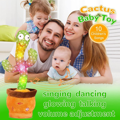 SALEOFF Dancing Talking Cactus Plush Toy, Wriggle, Singing, Repeats What You Say-1049(Green, Brown)