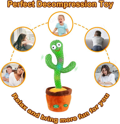 Toyvala Dancing Talking Cactus Plush Toy, Wriggle, Singing, Repeats What You Say-1121(Green, Brown)