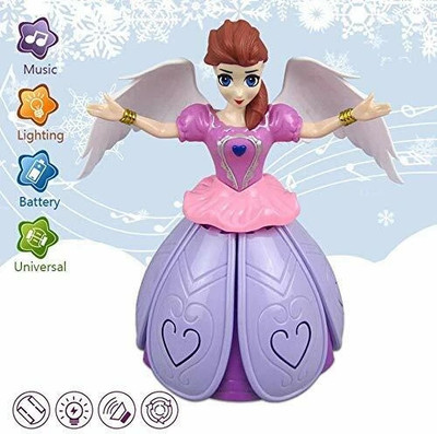Just97 Musical Angel Princess Toy Doll 360° Rotation Feature & 3D LED Lights_A354(Multicolor)