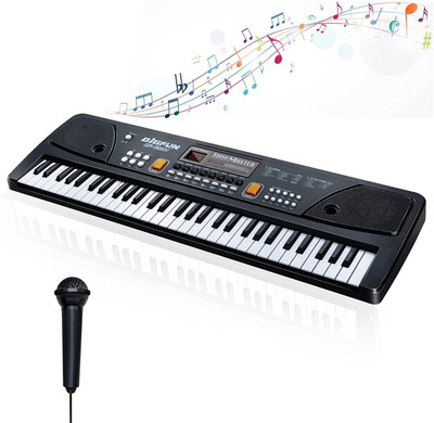 Tenmar Bigfun Piano Keyboard Toy for Kids with Mic Dc Power Option Recording P4(Black)