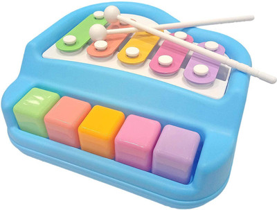 SUJANI 2-in-1 Mini Piano and Xylophone with 5 Colorful Keys | Includes 2 Sticks |(Multicolor)
