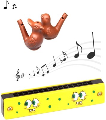 Kishore collection Wooden Mouth Organ Harmonica Terracotta Clay Bird Water Whistle Musical Toys(Brown, Multicolor)