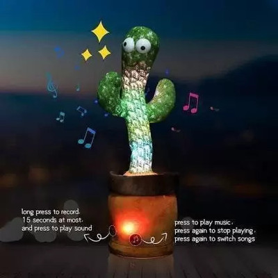 Haulsale Dancing Talking Cactus Plush Toy, Wriggle, Singing, Repeats What You Say-126(Green, Brown)