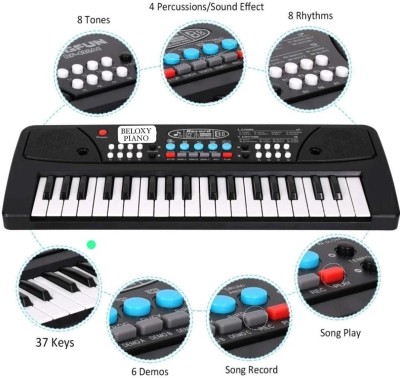 Bind 37-Key Kids Piano Keyboard with Mic (1 Year Warranty) 8Rhythms,8Tones,6Demo Song(Black)