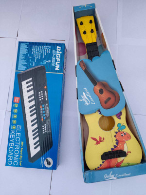 Kmc kidoz Combo BIGFUN 37 Key Piano & Printed Guitar Toy for Kids 4-String(Multicolor)