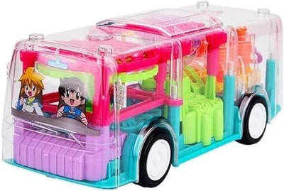 TRICKS TOY “Transparent 3D Gear Bus Toy – Rotating Musical Light & Sound Vehicle for Kids”(Multicolor)
