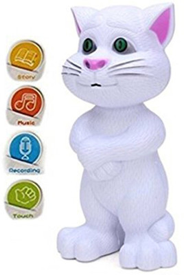 ASIAN HOBBY CRAFTS White Intelligent Talking Tom Cat with Touch Recording Story Rhymes & Songs,Intelligent Touching Tom Cat with Wonderful Voice.(White)