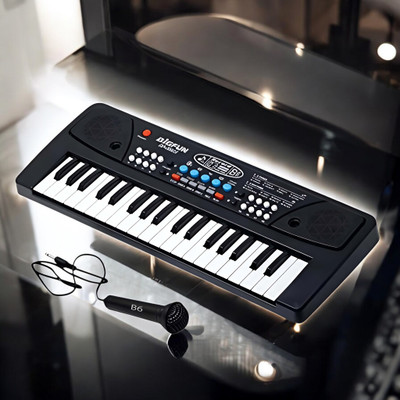 Just97 37-Key Musical Piano Keyboard with Microphone Songs Recording for Kids_A306(Black)