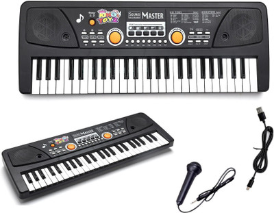KING TOYZ 49 Key Piano Keyboard Toy For Kids Dc Power Option+Recording Microphone With USB(Black)