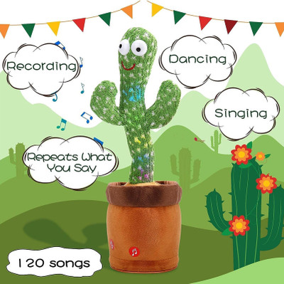Toyvala Dancing Talking Cactus Plush Toy, Wriggle, Singing, Repeats What You Say-1035(Green, Brown)