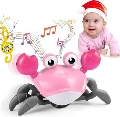 KIDOLOGY Interactive Crawling Crab Toy for Babies | LED Lights, Music & Rechargeable Fun(Pink)