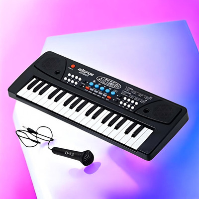 SNM97 37-Key Musical Piano Keyboard with Microphone Songs Recording for Kids_L235(Black)