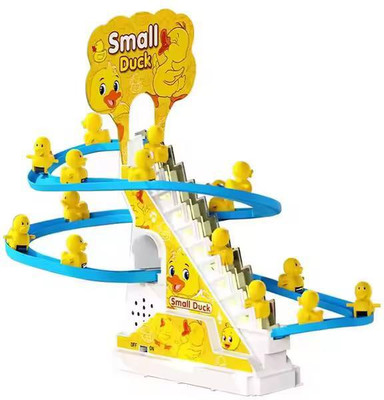 Xcillince Toys Automatic Stair-Climbing Race Track Set Lights & Music Duck Slide Toy Set(Yellow)