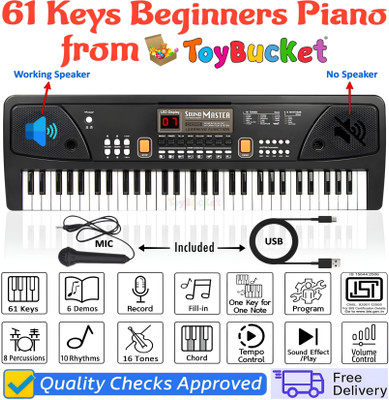 ToyBucket 61 keys electronic multi-function portable piano keyboard with led display & mic(Black)