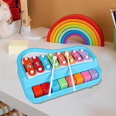 aksar Toy Magic 2 in 1 Big Piano Xylophone with 8 Keys Musical Learning Instruments(Blue)