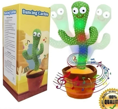 FERIN Talking Dancing Cactus Toy - Singing, Recording & Mimicking Plush with LED Light(Green)