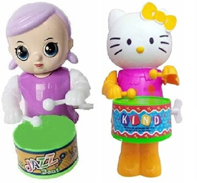 M S.Toys Key Operated Cute Drummer Toy with Children BABY-Y-KITTY Muiacal Toys Rattle(Multicolor)