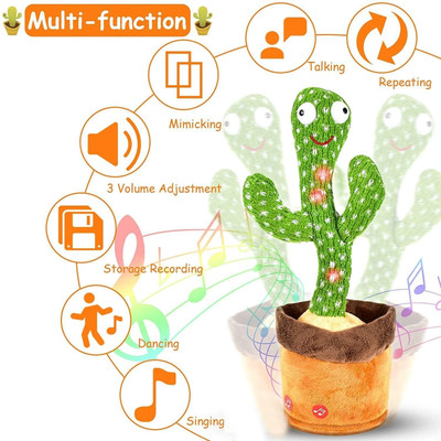 JR CLUB Dancing Cactus Musical Toy Can Sing, Wriggle & Repeat The Recording-171(Green, Brown)