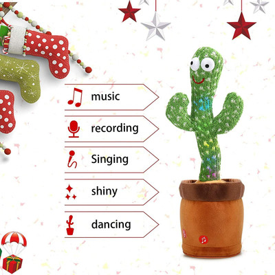 Haulsale Dancing Talking Cactus Plush Toy, Wriggle, Singing, Repeats What You Say-130(Green, Brown)