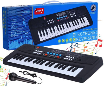 KHYALI 37-Keys Piano Toy with USB Cable, Microphone & Song Record Features for Kids|74(Black)