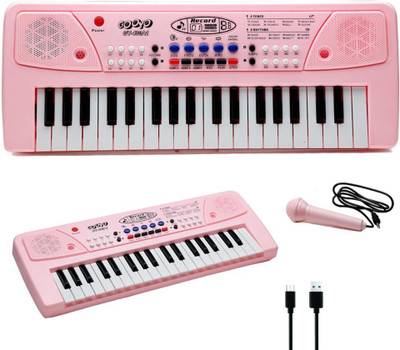 Nickspool Key Musical Piano Keyboard with Microphone | Dual Power Supply (USB Included)(Pink)