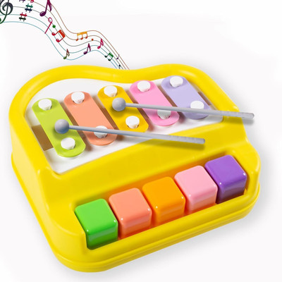 Little Finds 2 in 1 Mini Piano and Xylophone Toy with Colorful Keys & 2 Mallets(Yellow)