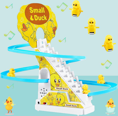 KAVANA 3 DUCK SLIDE TOY,FUNNY AUTOMATIC STAIR-CLIMBING DUCKLINGS CARTOON RACE TRACK SET(Yellow)