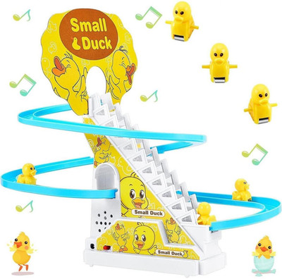 ZAK WORLD Duck Automatic Stair-Climbing Cartoon Race Track Set with Lights and Music(Yellow)