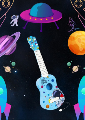 calyxia 61cm Space Theme 4 String Guitar Easy-to-Hold Thin Frets Low String Musical(Blue)