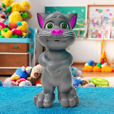 Mahi Zone Talking Tom Cat Toy For Kids Intelligent Speaking Repeats & Music_M175(Grey)