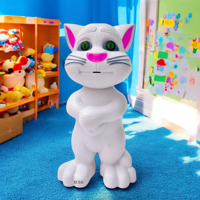Mahi Zone Talking Tom Cat Toy For Kids Intelligent Speaking Repeats & Music_M653(White)