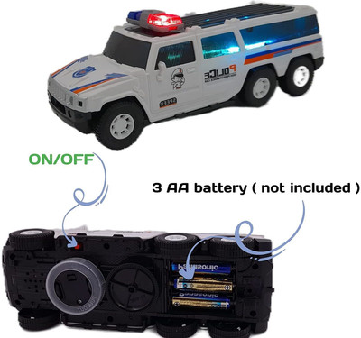 GoBaby 360 Degree Rotating Bump and Go Action, Police Car with Siren and Light Toy(White)