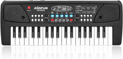 BIGFUN The 37 Key Piano Keyboard Toy with Recording, Mic and USB Cable for Power-85(Black)