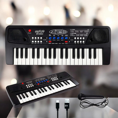 SNM97 37-Key Musical Piano Keyboard with Microphone Songs Recording for Kids_L148(Black)