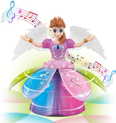 PRtrader 360 Degree Rotating Dancing Angel Doll Princess Musical Girl Flashing Lights(Multicolor)