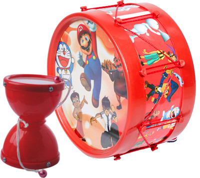 khushi enterprise Musical Medium Damru(8.3x10.2cm) with Small Damru(17.4x9.2cm)(Red)