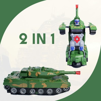 iChoice 2in1 Transformer Army Tank Toy for Kids Robot Tank Car Toy with Light and Music(Multicolor)