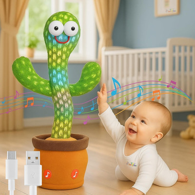 DoreM Dancing Talking Cactus Toy with LED Light, Music & Voice Repeat(Green)