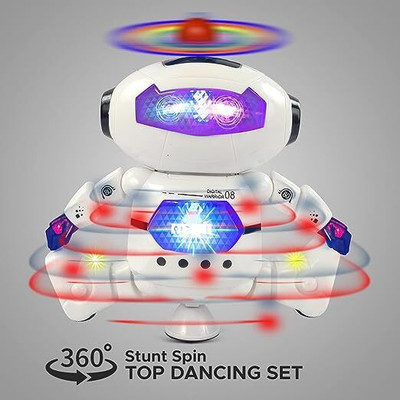 ShoptoAll Dancing Robot Toy with 3D Flash Lights and Music for Kids(White)