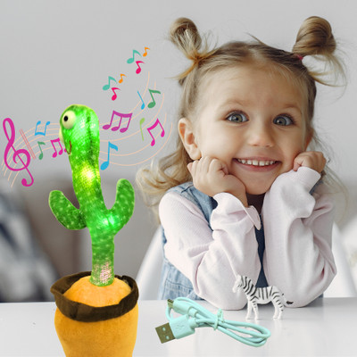 Divyan Mart Dancing Cactus Musical Toys Electronic Plush Toy with Light Repeats What You say(Green, Brown)