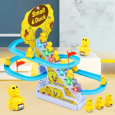 Helistr Musical Duck slide Toy Auto-Climb Stair Track Set with Lights Slide Toy for Kids(Multicolor)