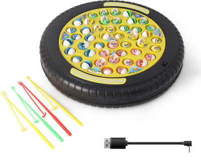 toyden Rechargeable Fish Catching Game with Music & Rotating Board for Kids - 45 Fishes(Yellow)