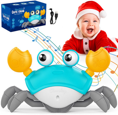 BAIRNINO Rechargeable Crawling Crab Toy with lights, Music & Automatic Obstacle Avoidance(Blue)